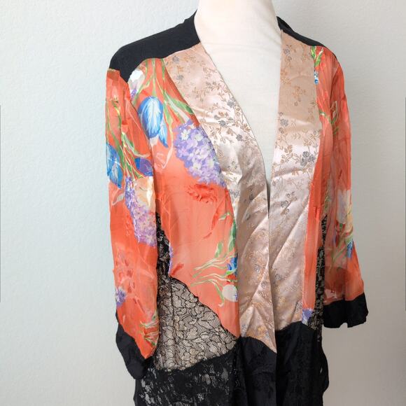 Violet Kay Silk Lace Mixed Media Patchwork Kimono Top Womens 1X Wearable Art - Picture 6 of 9